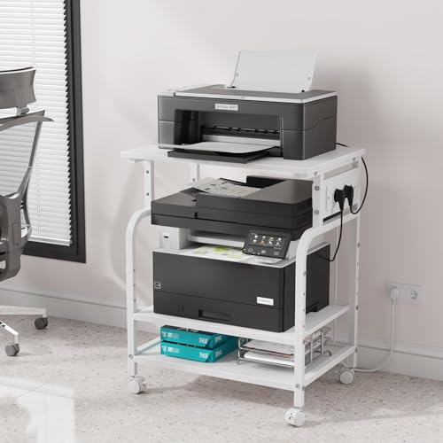 Meuble imprimante à roulettes blanc et table pour presse à chaud de bureau