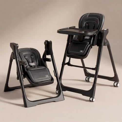 Image of StarAndDaisy Galaxy 2-in-1 Rocking Baby High Chair | Adjustable Feeding & Dining Chair for Boys & Girls with 4-Level Recline, Height Adjustment, Locking Wheels & 5-Point Safety Harness (White)