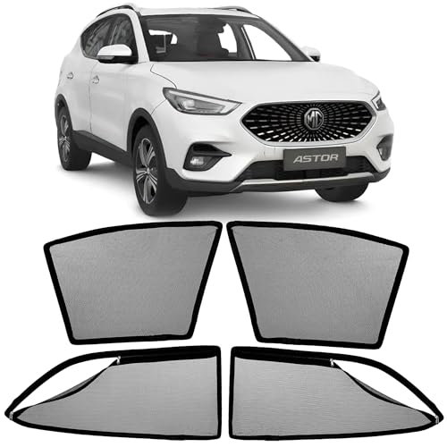 Image of AutoStory Magnetic Car Sunshade for MG Astor | Front Half Cut for Mirror Visibility + Rear Full Coverage with Zipper | Heavy Heat & UV Protection | Privacy Side Window Curtains Shades