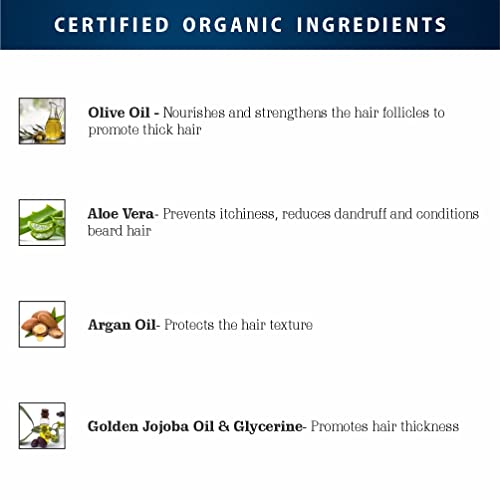 AMAzing EARTH Certified Organic Beard Oil for Men - 100% Natural with Argan & Olive Oil, Aloe Vera, Golden Jojoba Oil & Glycerine, Non-Sticky, Sulphates & Parabens Free, Vegan & Cruelty Free - 30ml