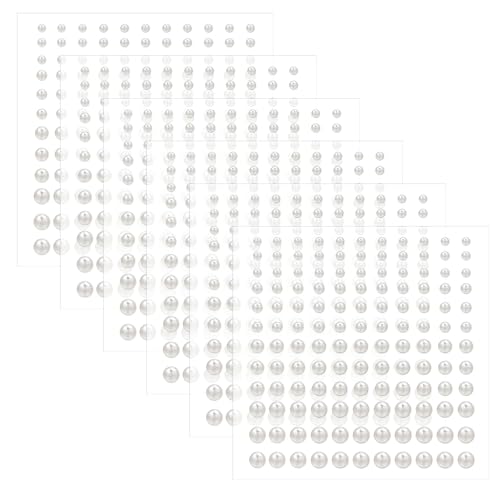990Pcs Flat Back Pearls Self-Adhesive Pearl Stickers Pearl Hair Stickers for Craft Hair Face Makeup Nail Cell Phone Scrapbooking Decor 4 Size (3mm/4mm/5mm/6mm White)