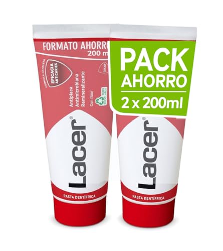 LACER   Pasta de Dientes Pack de 2 x 200 ml, Previene la Caries, Mantiene la Boca Sana, Alto Contenido en Flúor, Evita la Formación de la Placa Dental, Fortalece el Esmalte, Acción Antimicrobiana