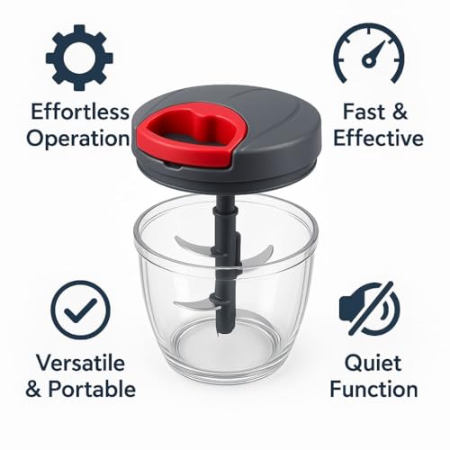 Image of Polypropylene Chopper, Large Handy and Compact Chopper with 3 Blades for Effortlessly Chopping Vegetables and Fruits for Your Kitchen (10297, Black, 1000 ml)