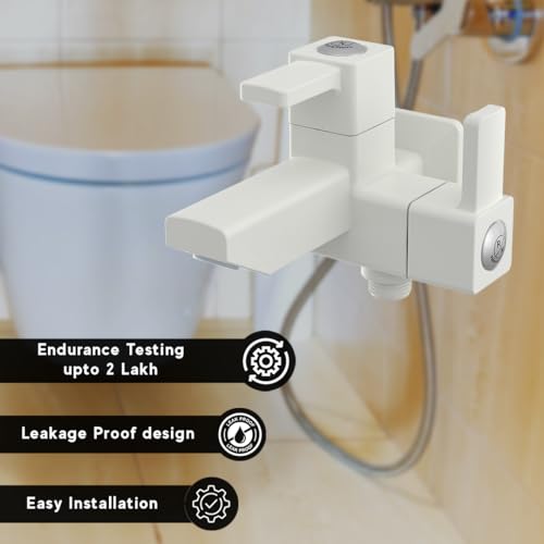 Image of RN PTMT Superior Plastic Faucet 2 in 1 Bib Cock Tap for Bathroom | Wall Mount Tap for Bathroom & Outdoor with Flange (White) RNVIP01A16 | 20mm(3 /4 inch) Cartridge