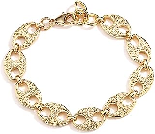 THE BLING KING Ornate Gypsy Marine Belcher Bracelet - Elegant Belcher Link Mariner Bracelet Jewellery with Heavy Real Gold Plating - Premium Bracelet for Ladies - Fits 8 to 9 Inch Wrists