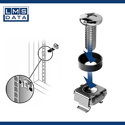 LMS DATA M6 Cage Nuts, Bolts and Washers Kit 20 PACK- For Rack Mount Equipment installation on Network cabinets (20 pack, Nickle) - Image 3