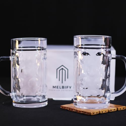 Image of Melbify Beer Mug | 600 ML |Set of 2 | Large BeerMug with Handle | Classic Beer Glasses | Premium | Heavy |Perfect for Beer, Cider,Cocktails,Mocktails | Suitable for Bar,Restuarants,Pub