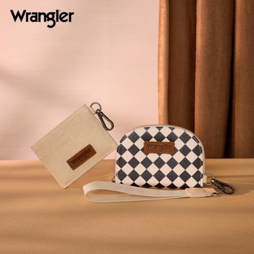 Image of Wrangler KeyChain Wallet Checkered Wristlet Wallets for Women Western Dual Pouch Wristlet Credit Card Holder Wallet