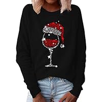 Weihnachtspullover Damen Lustig Rot Weinglas Langarm Weihnachts Sweatshirt Glitzer Weihnachtspulli Baumwolle Herbst Winter Pullover Ugly Christmas Sweater Rundhals Langarmshirt Xmas Oberteile