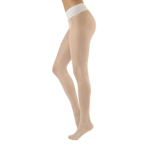 CALZITALY Seamless Sheer Tights with Comfortable Waistband, 15 Dernier Pantyhose - Medium-Large - Cream