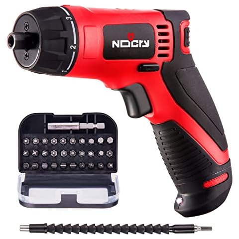 NoCry 10 N.m Cordless Electric Screwdriver - with 30 Screw Bits Set, Rechargeable 7.2 Volt Lithium Ion Battery, 2 Extension Drivers, and a Built-in LED Light Cover