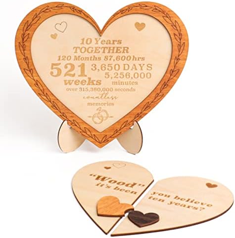 STOFINITY 10 Year Anniversary Wood Gifts for Her Him - 10th Wedding Gifts Anniversary for Husband Wife, Anniversary for Married Couple, Wood Heart Plaque Decoration Ideas