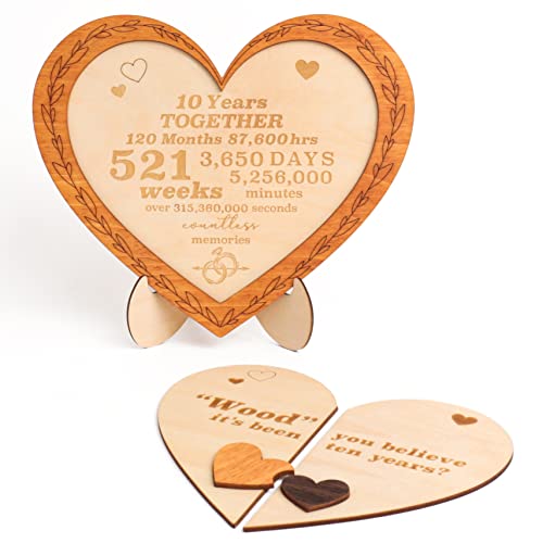 Stofinity 10 Year Anniversary Wood Gifts For Her Him - 10Th Wedding Gifts Anniversary For Husband Wife, Anniversary For Married Couple, Wood Heart Plaque Decoration Ideas #TOP2