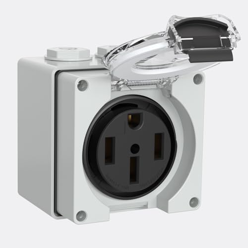 Muelnmey 50 Amp Power Outlet Box,NEMA 14-50R Outlet 125/250Volt Weatherproof Outdoor Receptacle Panel,50 Amp RV Receptacle for Electric Vehicles,Camper, Generator, etc.ETL Listed