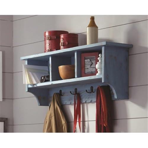 Rustic Cottage Coat Hook and Bench Set, White Antique, Storage Solution for Home & Garage, Assembly Required, Pine/Acacia Hardwood Construction, 10 in. W x 9 in. D x 7 in. H Cubbies, Farmhouse Style