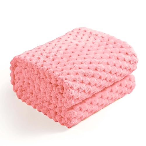 Excervent Flannel Fleece Throw Blanket (50x70 inches) Hexagon Jacquard Decorative Fuzzy Blankets for Household, Camping, and Travel, Super Soft Cozy, Suitable for All Seasons,Baby Pink
