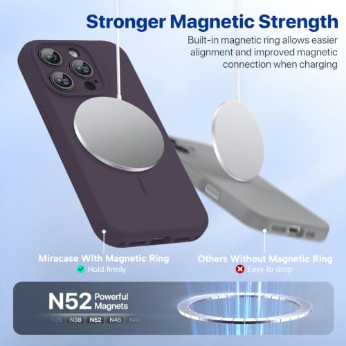 Image of miracase Magnetic for iPhone 15 Pro Case, [Soft Anti-Scratch Microfiber Lining], Compatible with MagSafe, Liquid Silicone Shockproof Drop Protection Phone Case for 15 Pro, Dark Purple