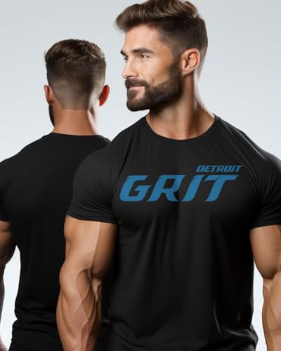 Detroit Grit T-Shirt for Men, Athletic Running Gym Workout Short Sleeve Shirt2