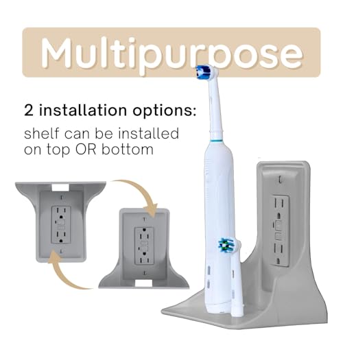 Power-Perch-Wall-Outlet-Shelf-Turn-Your-Outlet-into-a-Shelf-in-Any-Room-Great-for-Smart-Home-Devices-Cell-Phone-Remotes-Speakers-Alexa-Holder-Socket-Shelf-by-Storage-Theory-2-Pack-Gray