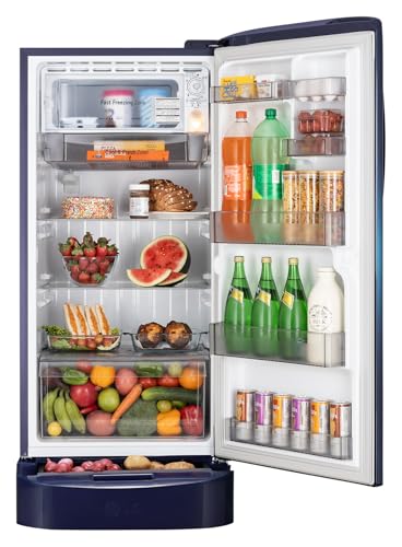 Image of LG 210 L, 5 Star, Smart Inverter, Direct Cool Single Door Refrigerator (GLD2256ZABW, Blue Waterlily, Base stand with Drawer)