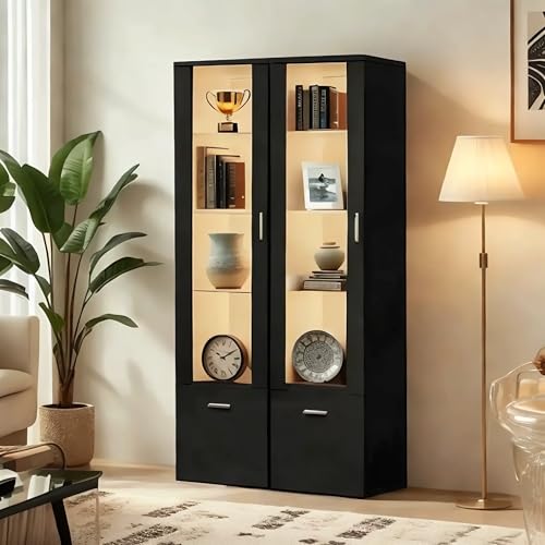 Joiemebi Vitrina LED con Puerta Y Estantes