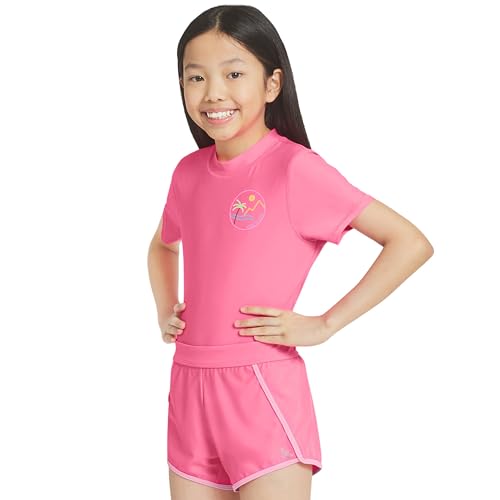 Image of Eddie Bauer Girls' UPF 50+ Rash Guard Sun Tee Shirt and Swim Short Set