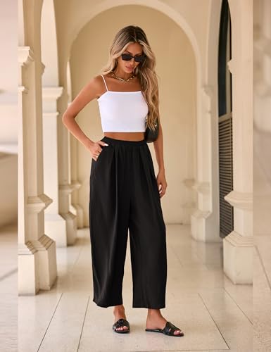 Yeokou Womens Linen Pants Summer Casual Capris Cropped Wide Leg Beach Trousers with Pockets4