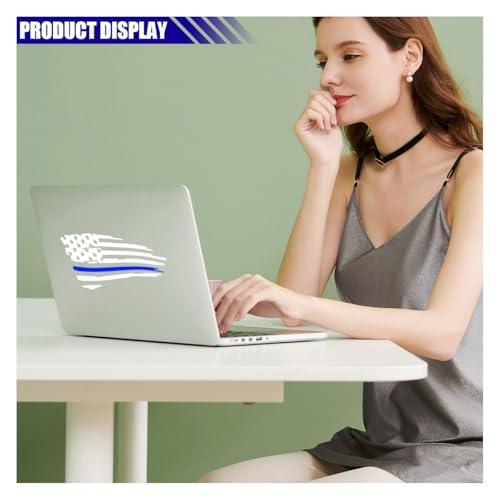 Image of American Flag Sticker Decal, Waterproof Vinyl Police Badge Decal, Thin Blue Line Sticker Support Police Law Enforcement for Cars, Trucks, Laptops, Tumblers (White&Blue)