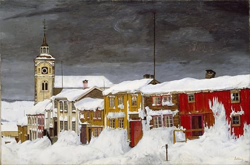 Peinture Rue de Røros en hiver Sohlberg pour ambiance salon cosy