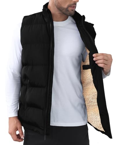 Image of TUVEKE Men's Puffer Vest Sherpa Lined Outdoor Zipper Fleece Vest Warm Sleeveless Men Winter Jackets Water-Resistant M-3XL