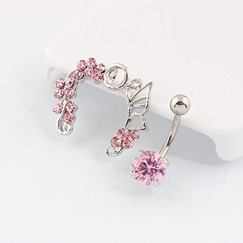 Wowohe Belly Button Rings, Pink Flower Navel Belly Rings Studs Piercing Jewelry #TOP4