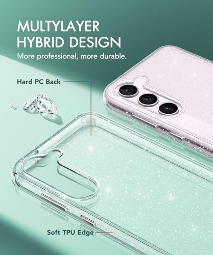 Image of KIOMY Glitter Clear Case for Samsung Galaxy S23+ [S23 Plus] with Diamond Sparkle Camera Lens Protector and 2 Packs Tempered Glass Screen Protectors Sparkly Bling Girl Women Shockproof Protective Cover