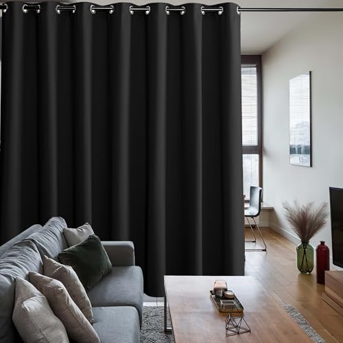 Image of RYB HOME Extra Wide Curtain 100 inch - Temporary Portable Sliding Glass Door Curtains Heavy Duty, Light Block Insulated Large Window Decor for Bedroom Dining Office Sunroom Backdrop, 100 x 84, Black