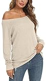 YSYOKOW Womens Cute Sexy Off Shoulder Blouses Long Sleeve Boat Neck Tunics Tops(Beige, X-Large)
