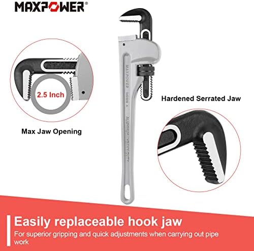 MAXPOWER Pipe Wrench 450mm, 18"/450mm Heavy Duty Aluminum Stillson Plumbing Wrench Straight Pipe Spanner