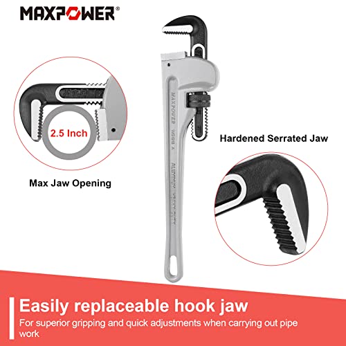 MAXPOWER 18-inch Pipe Wrench, 2.5 inch Jaw Opening Capacity, Heavy Duty Aluminum Plumbing Wrench by MAXPOWER - Image 2