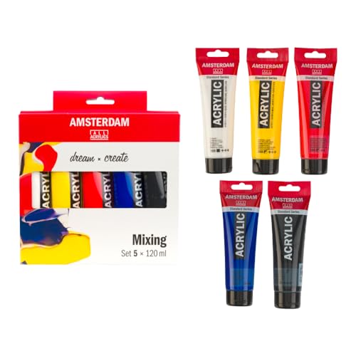 Amsterdam Standard Series Peinture Acrylique | Set de Mélange (5 x 120 ml) | Couleurs Primaires Chaudes + Noir & Blanc