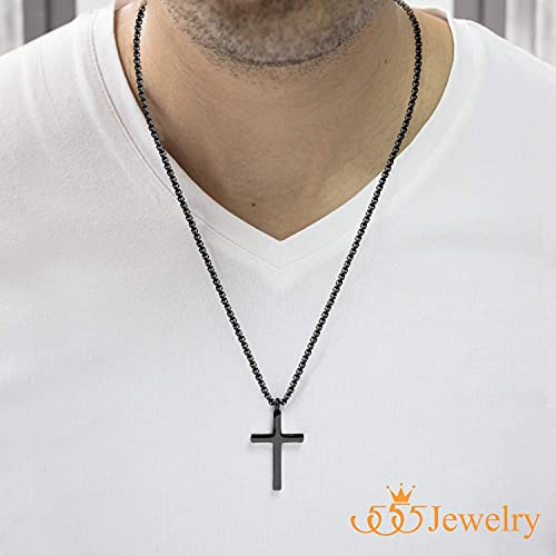 555Jewelery Stainless Steel Metal Cross Men Women Unisex Adjustable Rolo Chain Religious Christian Prayer Vintage Simple Fashion Jewelry Accessory Chain Pendant Necklace, Black 26 Inch #TOP1