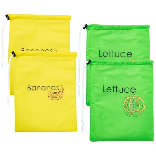 Banana Bags for Fridge, 4PCS Reusable Banana ＆ Lettuce Bag,