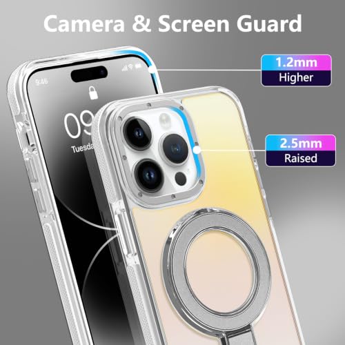 Image of Magnetic for iPhone 14 Pro Case with Stand [Compatible with Magsafe] [Cute Fashion Fluorescent Design] [1 Screen Protector] Slim Translucent Matte Case for iPhone 14 Pro 6.1 inch 2022, White