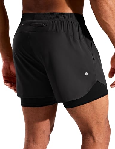 MIER Mens 2-in-1 Running Shorts Quick Dry Gym Workout Athletic Training Shorts with Compression Liner,3 Zipper Pockets2