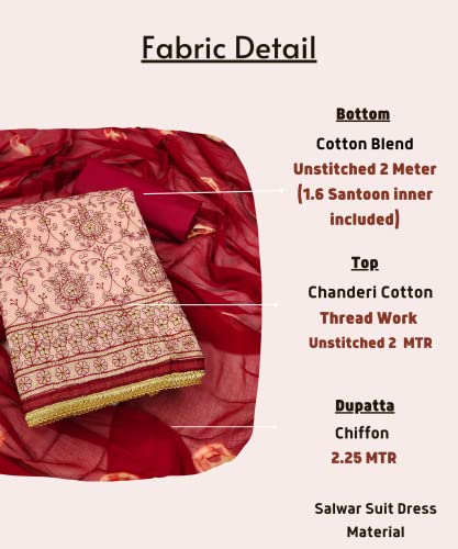 Image of EthnicJunction Women's Chanderi Cotton Hand Embroidered Work Unstitched Salwar Suit Material With Banarasi Dupatta
