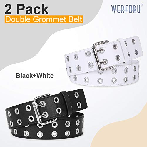 WERFORU Double Grommet Belt PU Leather Punk Belt for Women Ladies Belt for Jeans2