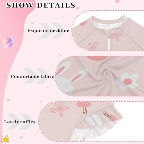 Bunny on Pink Girls Swimsuit One Piece Rash Guard Girls' Swimwear Long Sleeve Swimsuits for Girl Size 3-12T4