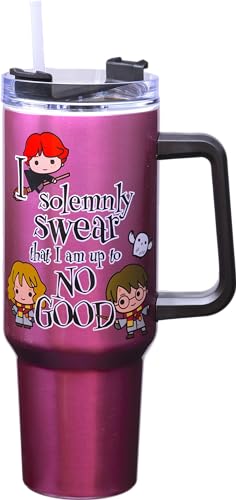 Spoontiques Harry Potter Stainless Steel Travel Mug, 40oz - Double Wall Insulation, Sturdy Handle, Sliding Lock Travel Lid - Solemnly Swear