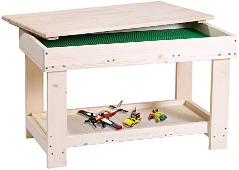 YouHi Kids Activity Table with Board and Storage for Bricks Activity Play Table (Wood Color)