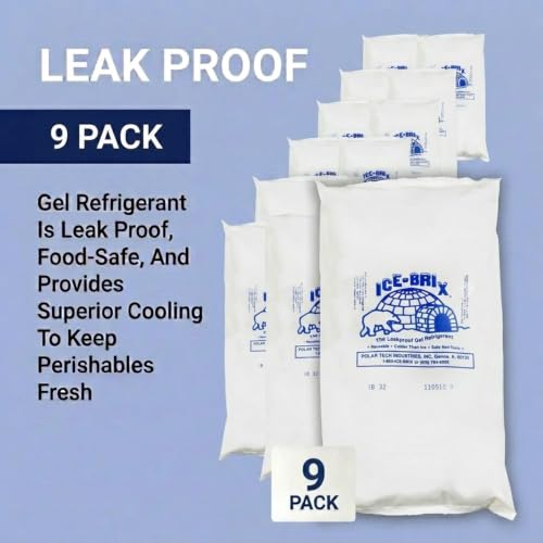 Image of ICE-BRIX Reusable Gel Ice Packs for Shipping, 10 x 6 x 1.5 in White (9 Pack) - Extra Large Reusable Cold Packs for Frozen Food Shipping, Meal Kits, Coolers & Medical Mailers