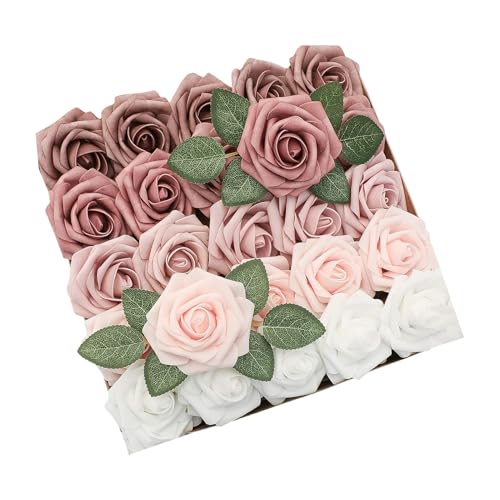 Pzuryhg Flores falsas, juego de 25 piezas degradadas para decoración de boda, flores artificiales realistas de PVC para el hogar, manualidades, centros de mesa, arreglos de jarrones, decoración de