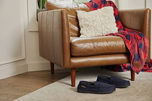 Image of Dearfoams Men's Keaton Moccasin House Shoes With Memory Foam, Indoor Slippers With Wide Widths