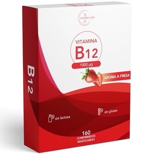Vitamina B12 1000 mcg de alta absorción | Vitaminas para el cansancio sabor fresa | 160 comprimidos masticables de Vitamina b vegana | B12 Vitamina ideal contra el cansancio | Energía física y mental